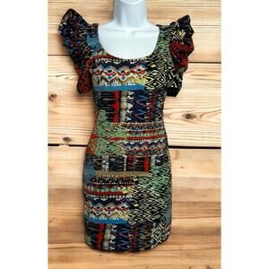 Forever 21 Mini Dress Sz S 80's 90's Inspired Bodycon Fitted Stretch Puff Sleeve